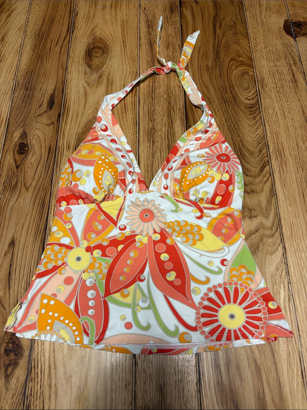 Jantzen Floral Halter Tankini Top in Orange, Yellow & Green